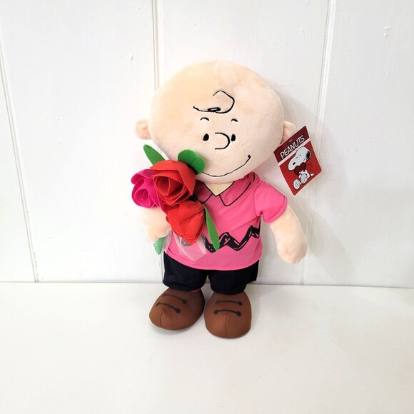 Peanuts Charlie Brown Plush Holding Red Roses 20" - Picture 6 of 6